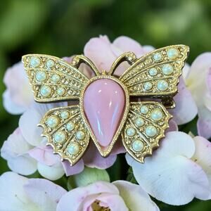 Pink Pearl Butterfly Brooch 1928 Jewelry Co Fairycore Romantic Statement Pin